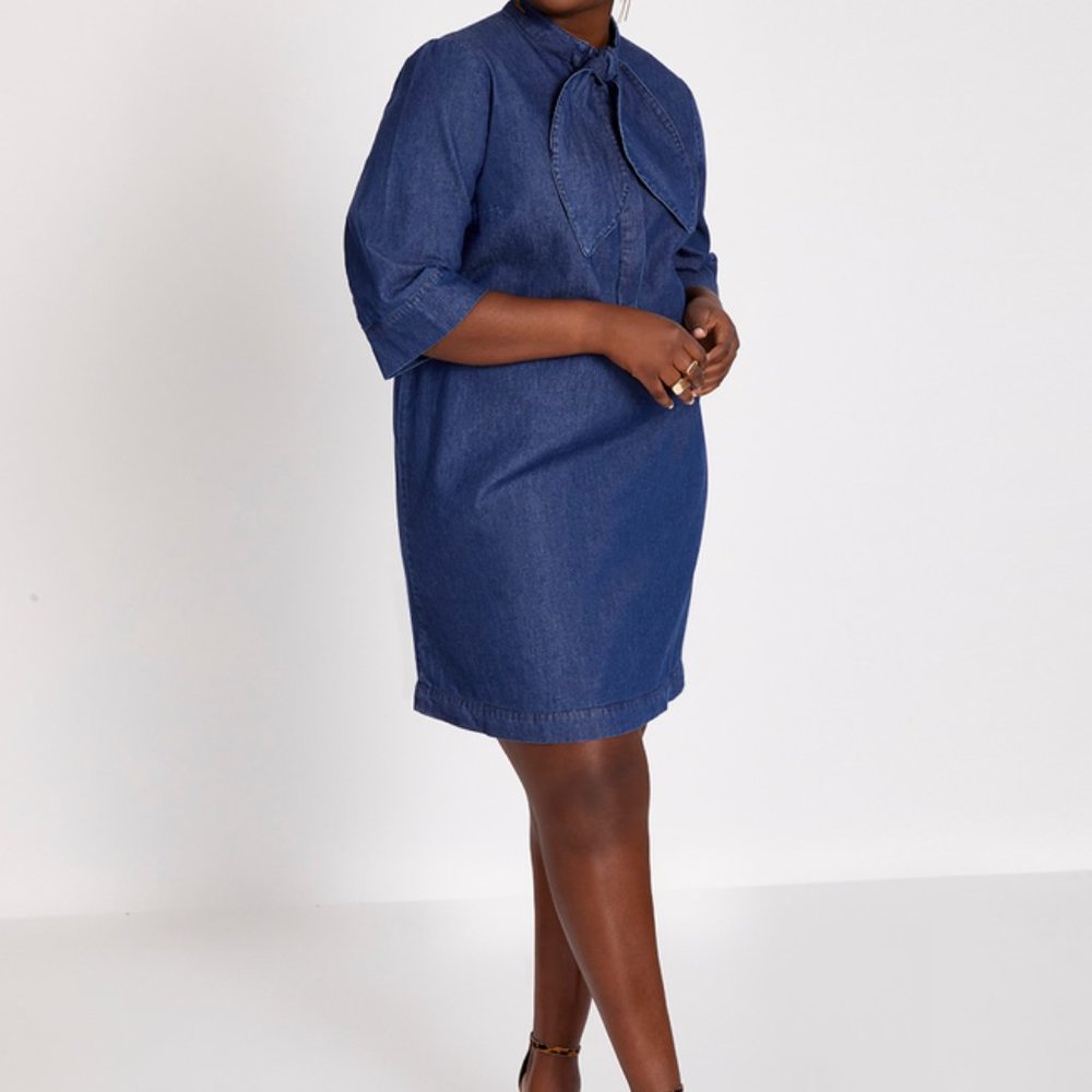 Eloquii Tie Neck Denim Dress